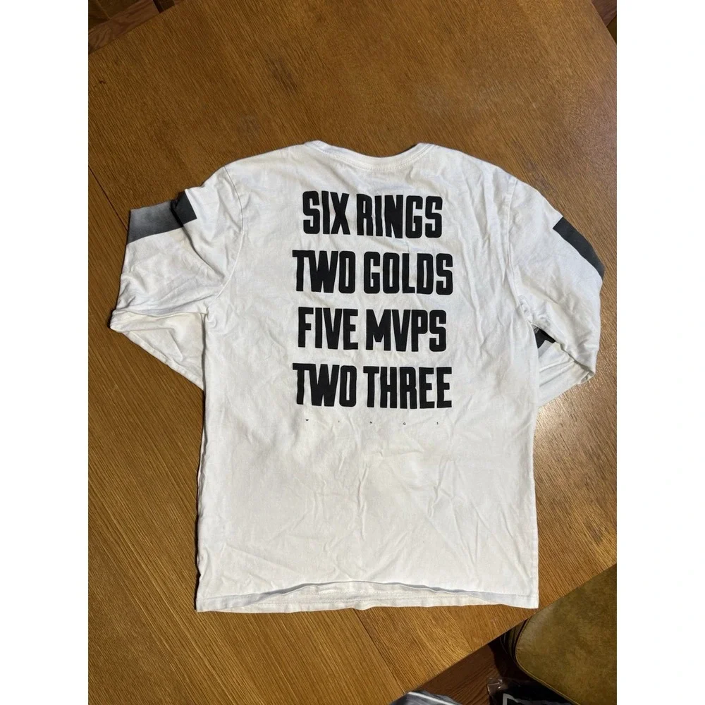 Jordan Wings Long Sleeve Shirt Mens M White Six Rings Two Golds MJ Poster Tee